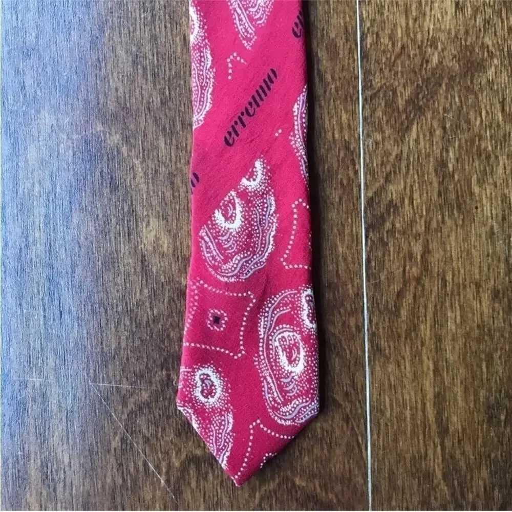 Vintage Erremio Tie, Red Abstract 100% Silk, Handmade in Italy